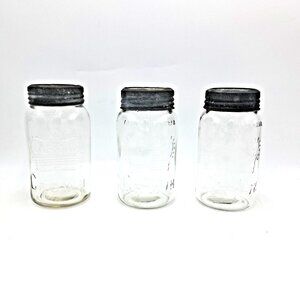 Crown Mason Jars-Glass Lids-Zinc Rings-Dominion Glass of Montreal-Set of 3-VTG